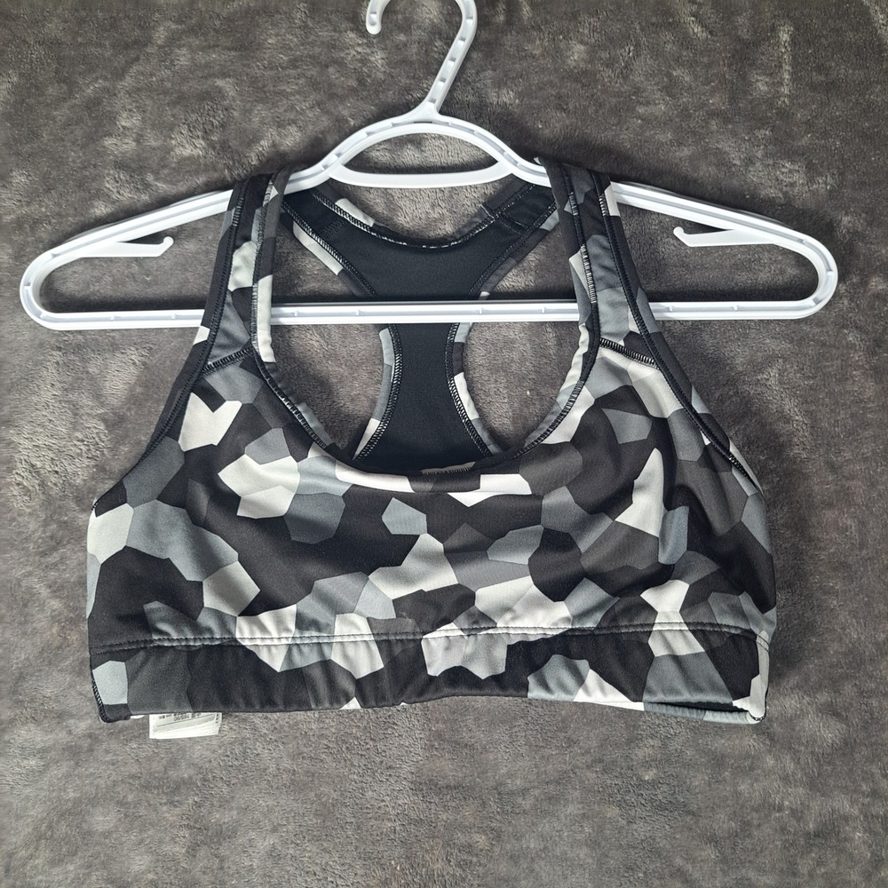 GapFit Black Grey Geometric Camo Racerback Sports Bra Yoga Gym Activewear S